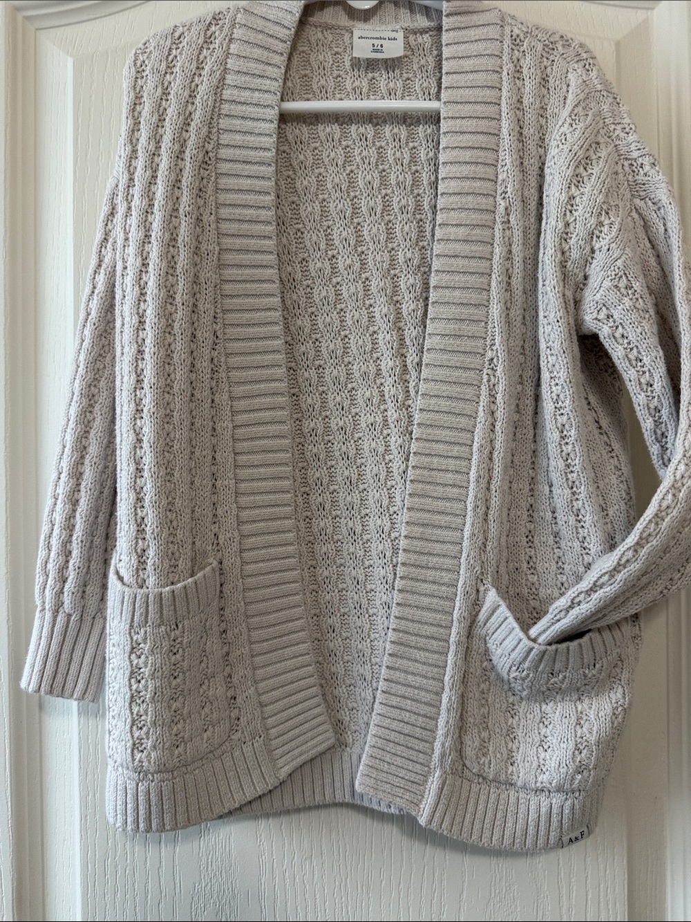 abercrombie kids Cream Cable-Knit Open Cardigan